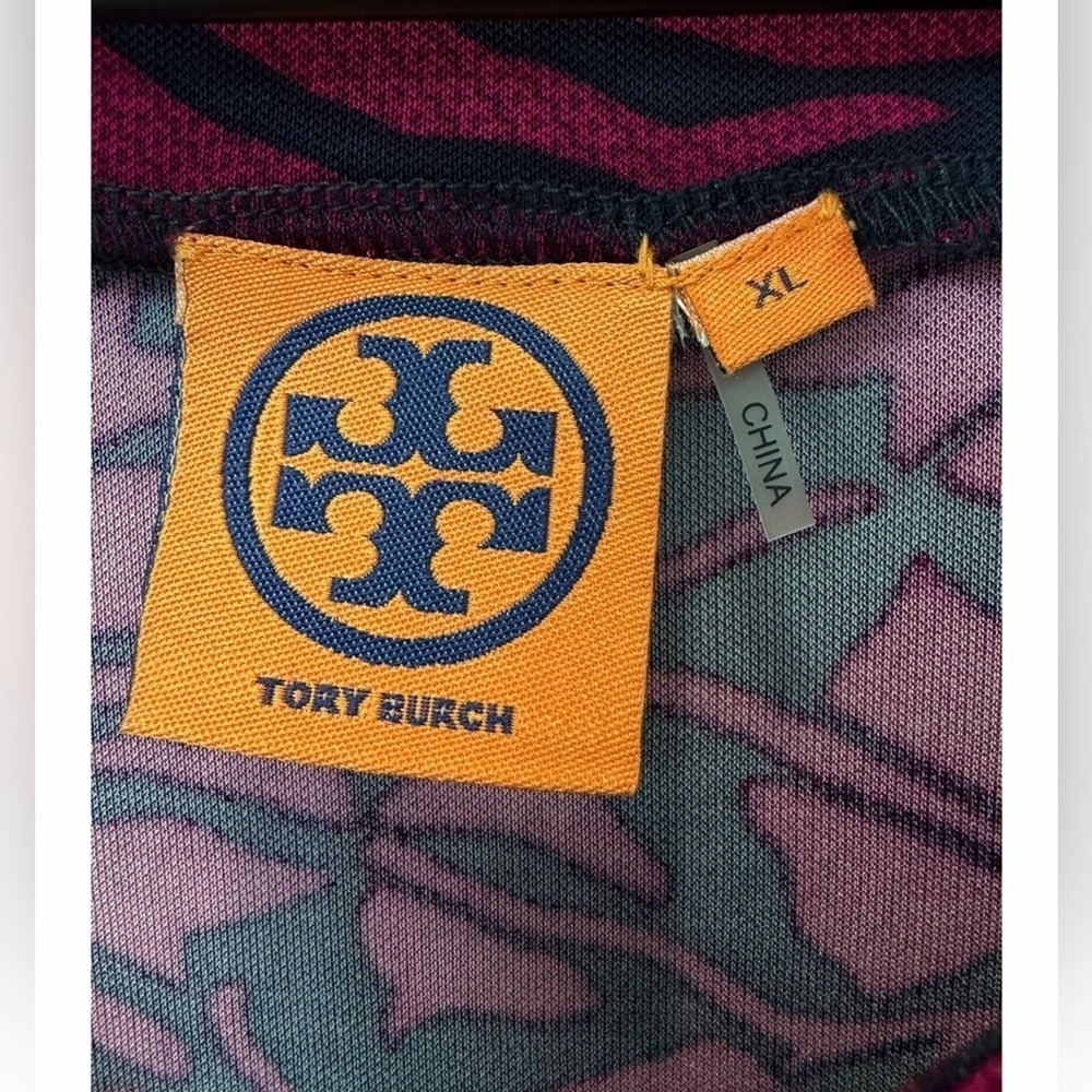 Tory Burch XL Etta Dress – Gold Logo Button Shoulder Pink Navy - Picture 7 of 9